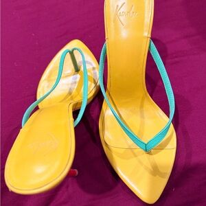 Vibrant Yellow and Teal Women's Heels
